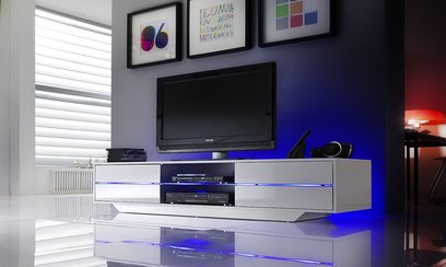 Tv Lowboard weiß / Eck Fernsehschrank weiß Modell mit LED Beleuchtung